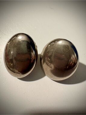 Vintage Metallic Clip-On Button Earrings - Silver Tone